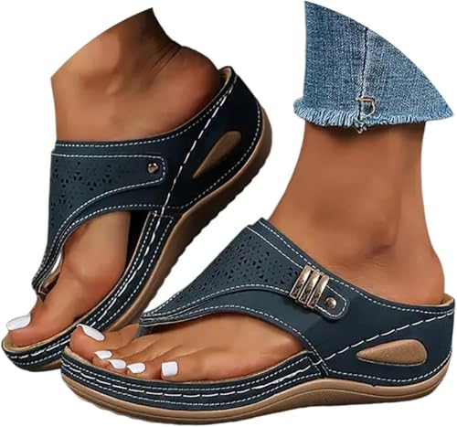 Orthopedic Wedge Sandals for Women Lightweight Orthopedic Flip Flops UK Wide Fit New Summer Slides Non-Slip Beach Shoes Toe Post Slippers Arch Support Casual Outdoor Thong Slippers