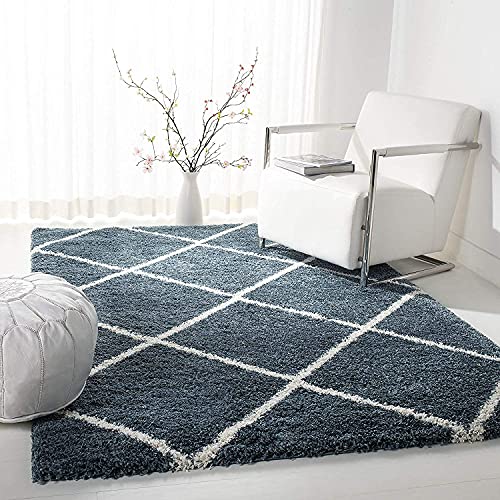Image of Super Ultra Modern Soft Shaggy Handcrafted Anti-Skid Silk Touch Carpet, Size 7x7 Feet Square, Color SLATEE Blue