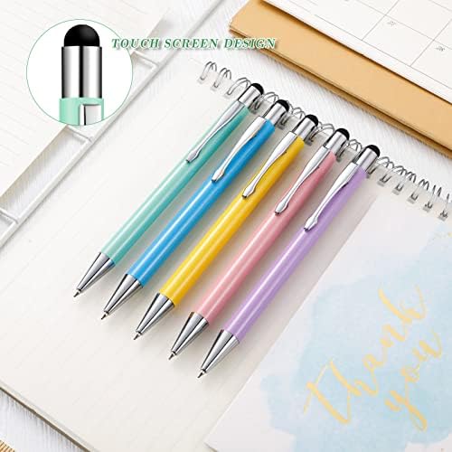 10PCS Stylus Ballpoint Pens, 1.0 mm Ballpoint Pen with Stylus Tip, Black Ink Metal Pens for Touch Screens, Click Pens Pastel Pens for Women&Men