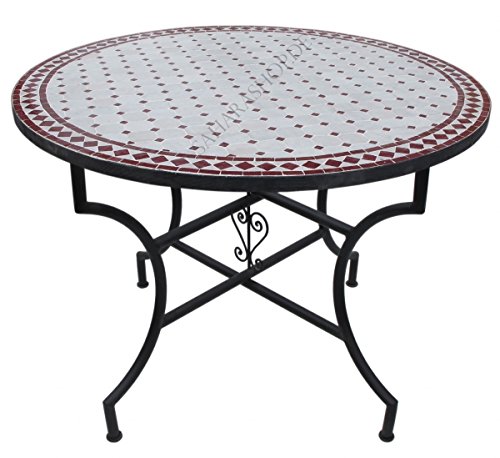 Saharashop Orientalischer Mosaiktisch Rund Ø 120 cm Bordeaux-Natur,Terrassentisch, Gartentisch, Mediterraner…
