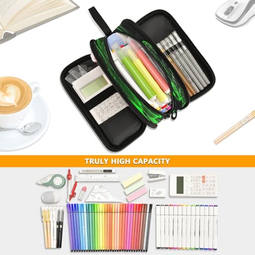 Image of Green Hockey Player Large Capacity Pencil Case Box Boys Girls Big Stationery Pen Bag Organizer Pencil Pouch Zipper Compartments for School Office