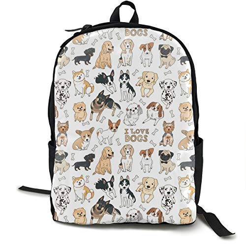 Diferentes Tipos de Razas Perros Dibujados Mochila para niños Alumnos Unisex de Dibujos