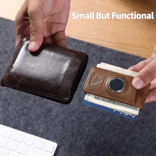 Magnetic Money Clip with airTag Holder credit card elastic band Holds to Cash and Cards (Brown)4