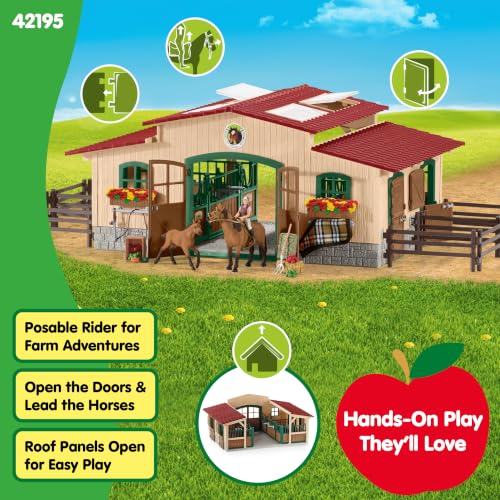 Image of Schleich Farm World - Stable with Horses and Accessories - Kids 3+ | 42195 | Farm Animal Figurine, Realistic Animal Toys, Barn Toy for Kids 3+, Screen-Free Imaginative Pretend Play, Montessori