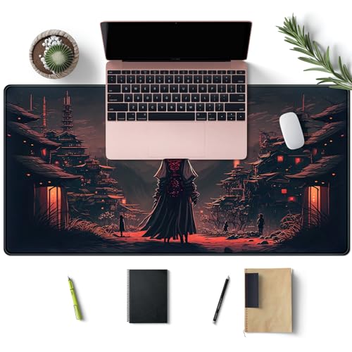 CYZFF Japoński krajobraz mata na biurko Post Moonlight Samuraj podkładka pod mysz duża ciemna estetyczna podkładka na biurko gamingowa podkładka pod mysz rozszerzona XXL 80 x 40 cm laptop komputer
