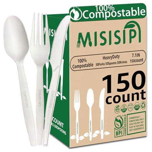 150-Count Heavy-Duty Plant-Based Compostable Disposable Utensils Set