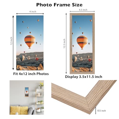 Image of JCJMY 4x12 Picture Frame for Wall Hanging or Tabletop, Wall Mounting Horizontally or Vertically, 4 x 12 Wall Gallery Poster Photo Frame with Shatter Resistant Plexiglass, Rustic Brown