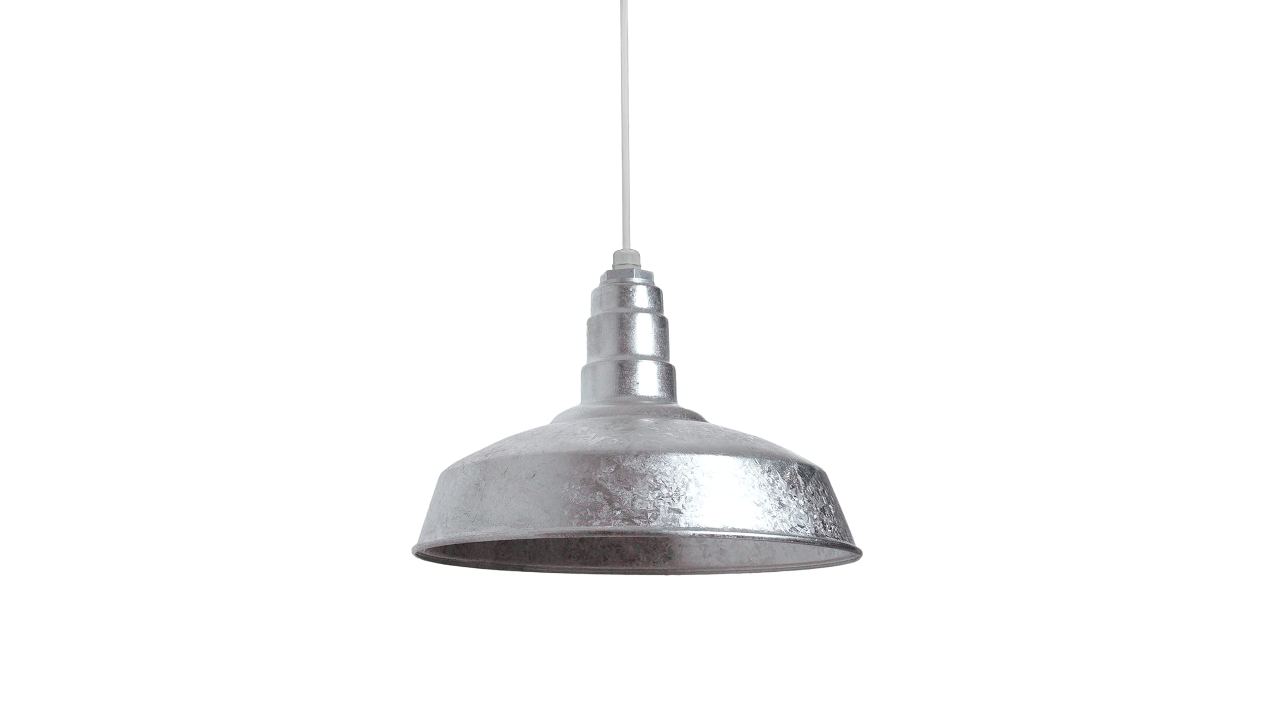 4ft White Cord Barn Light Pendant 16" Dome | Garage Workshop | Galvanized