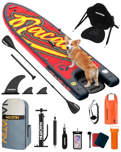 NACATIN Inflatable Stand Up Paddle Board - Premium SUP Board with Dog Ramp Kit, Complete SUP Set Paddle Boards for Adults with Single/Double Paddle, Kayak Seat, Suitable for Paddle Boarding with Dog