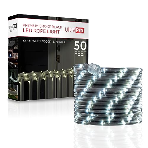 UltraPro LED Rope Lights, 50ft Premium Smoke Black Rope, Cool White