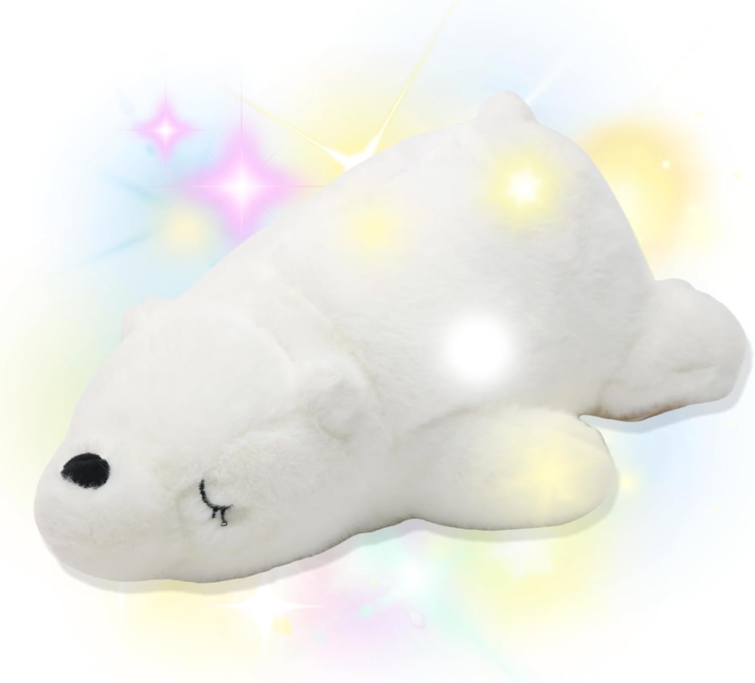 14" Glowing Polar Bear Plush Toy, Soft White Light Up Stuffed Animal Night Light, Cute Arctic Bear Plushie Christmas Birthday Gift for Kids Girls Boys, Cozy Home Decoration (No Batteries)