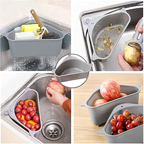 Image of Sink Corner Strainer - Triangle Drainer Basket & Shelf Organizer for Kitchen | Multi-Use Fruit, Vegetable, Soap, Sponge Holder | Rust-Resistant Sink Shelf Corner Rack (Plastic)