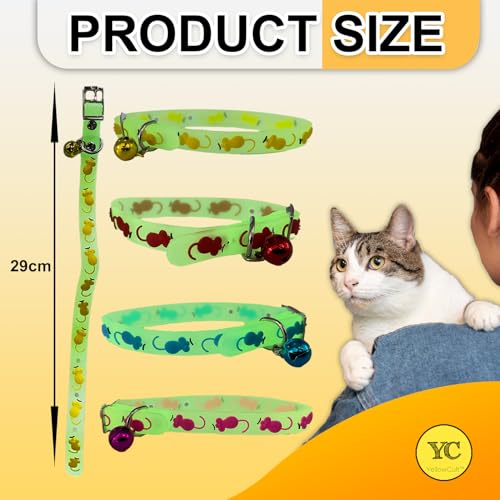 Image of YellowCult Glow Mice Radium Pet Collar(1 Piece) - Glow-in-Dark Reflective Nylon Adjustable Safety Collar with Cute Mouse Design, Buckle & Bell for Cats, Puppies, Small Dogs & Rabbits