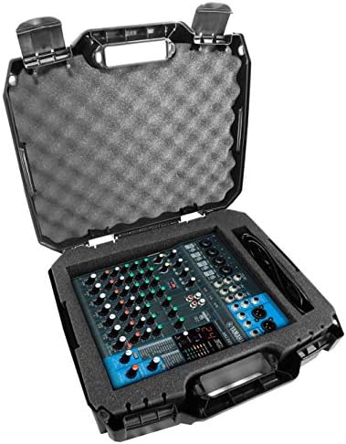 CASEMATIX DJ Mixer Travel Case Compatible with Yamaha MG10XU, MG10, MG06 10 Input Stereo Mixer Effects and Cables - Hard Shell Protection with Pre-Diced Customizable Foam Interior