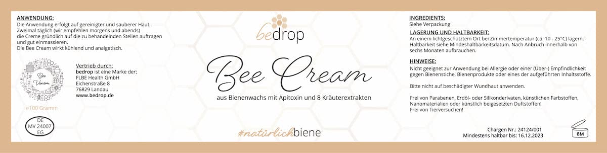 bedrop Creme-Set | Bee Cream (Bienengiftsalbe) 100g + Propolis Cream (Propolis Salbe) 60t im Sparset mit Traubenkernöl & 8 Kräuterextrakten