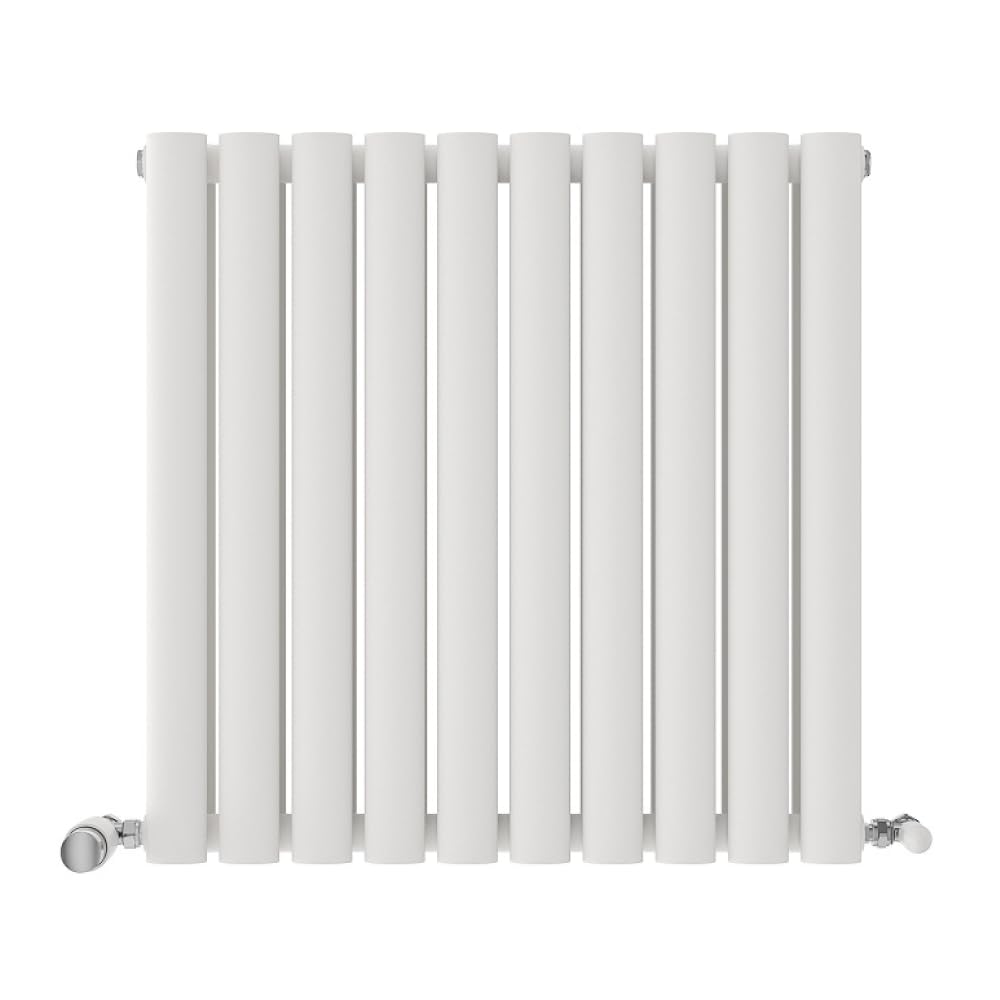 iBathUK Strata Wall-Mounted Horizontal Double Oval Panel Radiator, 10 Column Steel High Thermal Output Hydronic Central Heating, Designer Modern Radiator in Matt White, 600×590mm — image 1