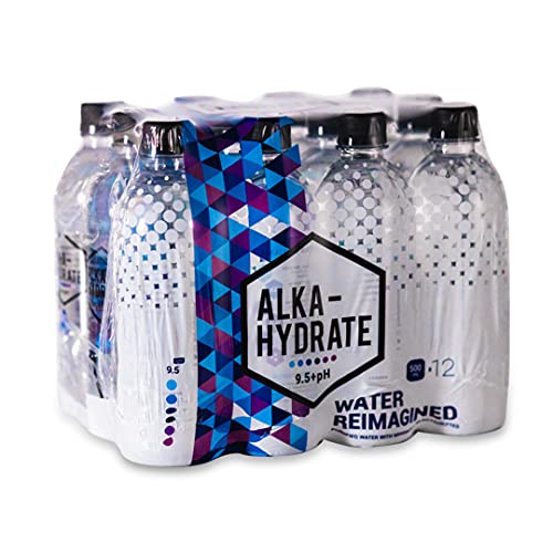 ALKA-HYDRATE Natural Artesian Purified Alkaline Water with Minerals and Electrolytes - 500mL Bottle - 16.9oz (Case of 12)