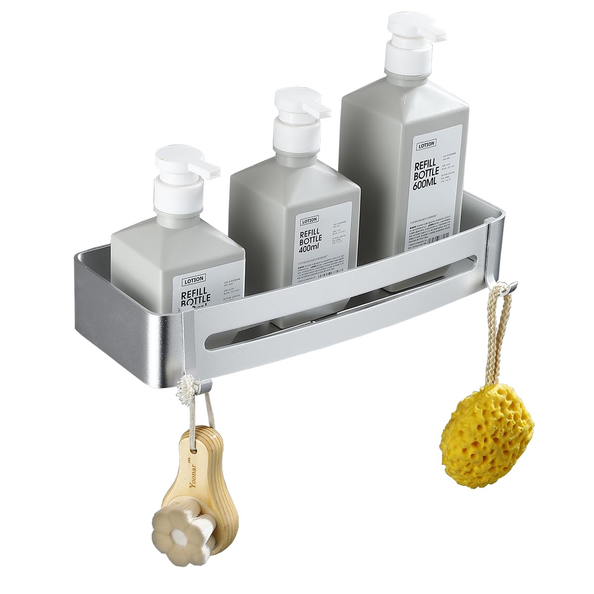 Hoinerus Bathroom Shelf Shower Caddy Wall Mount Shampoo Holder Bright Silver
