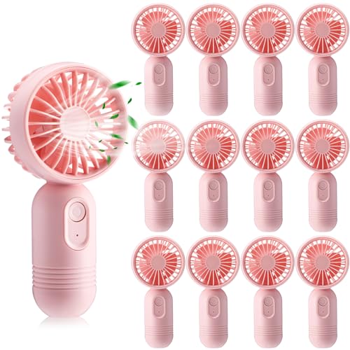Rossesay 12 Pack Mini Portable Handheld Fan Bulk for Travel 3 Speeds, Rechargeable USB Battery Operated, Small Personal Eyelash Fans for Women Men Indoor Outdoor(Pink,Classic Style)