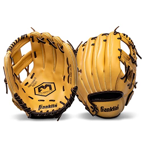 Image of Franklin Sports Field Master Baseball + Softball Glove - Adult + Youth Glove - 11.0 Inch - Right Hand Throw - Men's + Women's - Camel Brown