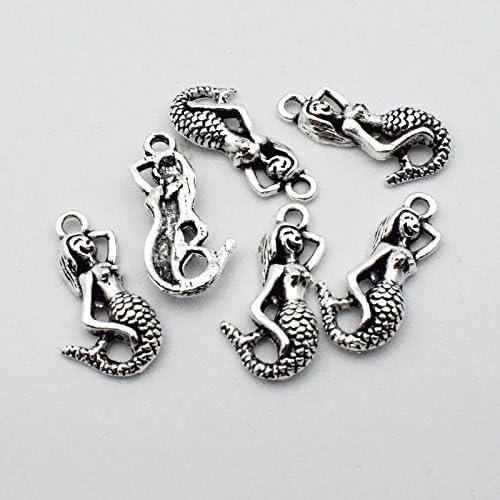 100g (About 36-40pcs) Mixed Antique Silver Antique Bronze Ocean Sealife Mermaid Charms Pendants for Bracelet Necklace Jewelry Making Findings (M052)