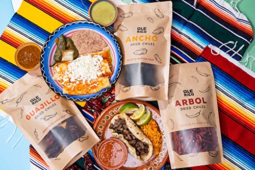 Olé Rico - Dried Chile Peppers 3 Pack Bundle (12 Oz Total) - Ancho Chiles, Guajillo Chiles And Arbol Chiles - The Spicy Trio - Great For Mexican Recipes - Packaged In Resealable Bags #TOP7