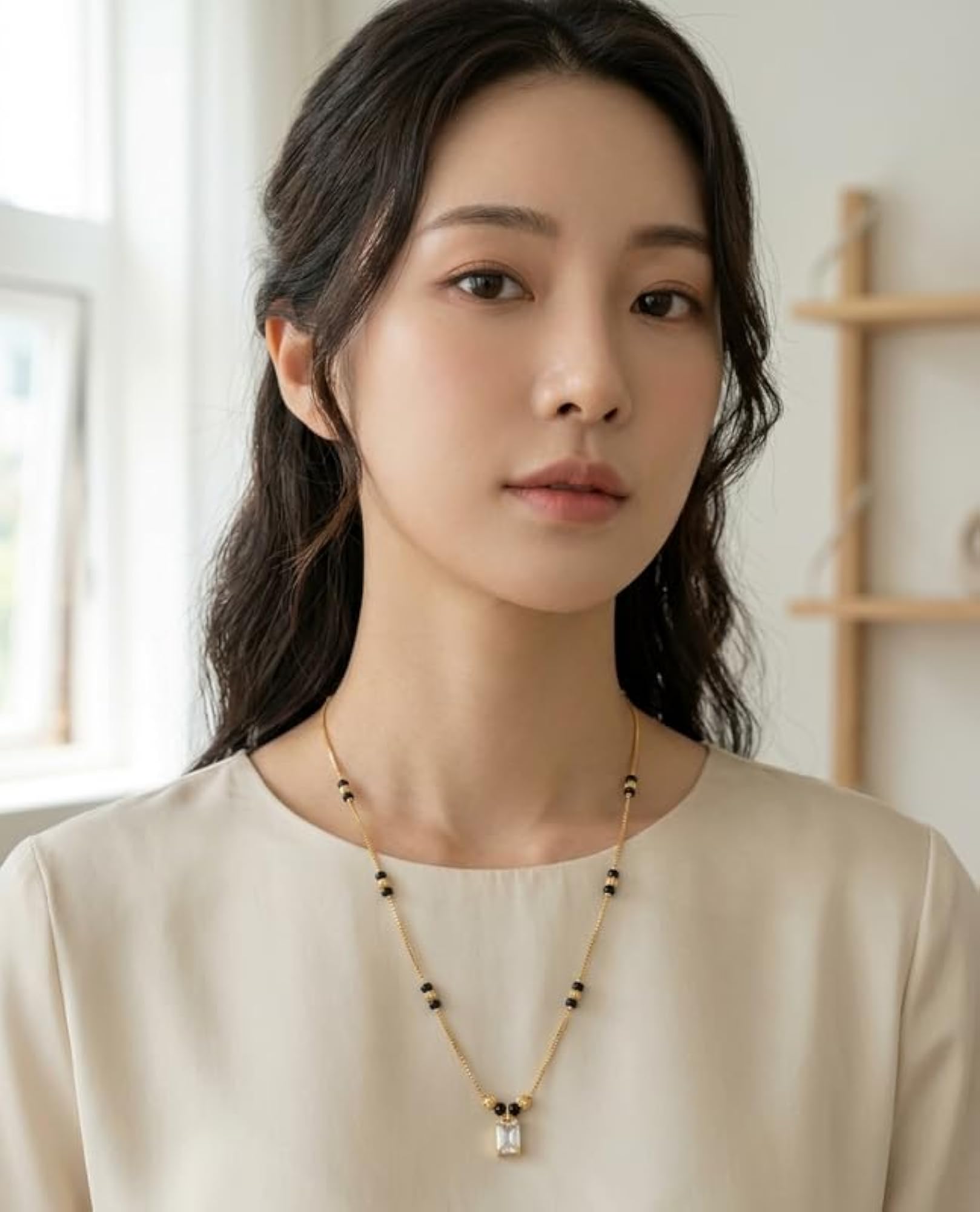 Rectangular Pendant Black Bead Mangalsutra for Women
