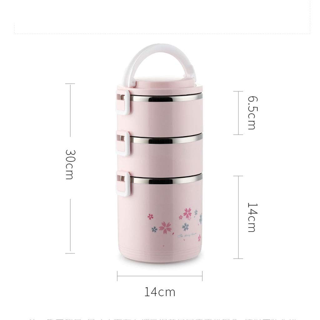 Termo de acero inoxidable de gran capacidad, contenedor de alimentos aislado con protección contra fugas, multinivel, portátil, bolsa aislada (color: rosa, tamaño: 1800 ml + 700 ml x 2), tamaño: 1800