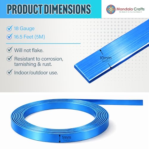 Image of Mandala Crafts 10mm Bondi Blue Flat Aluminum Crafting Wire for Sculpting | 16.5 FT, Anodized, Colored, Tarnish Resistant, Bendable, Flexible, for Jewelry Making, Bezel, Bonsai, Armature, Outdoor
