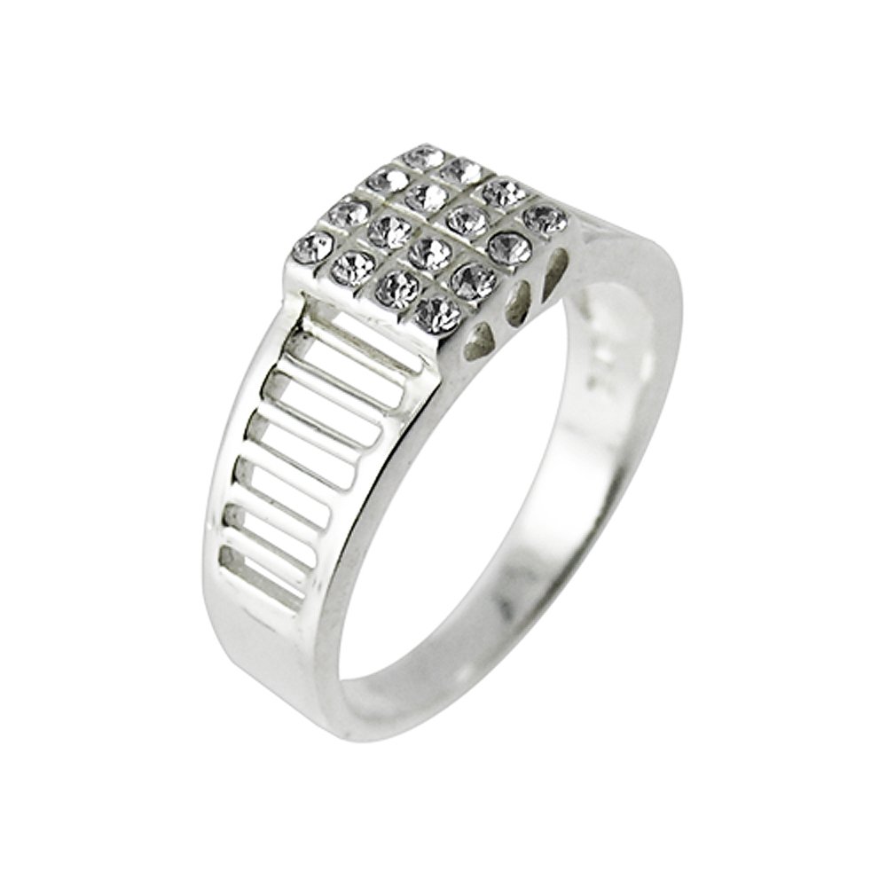 Fashion Multi Crystal Stone Checker 925 Sterling Silver Finger Ring