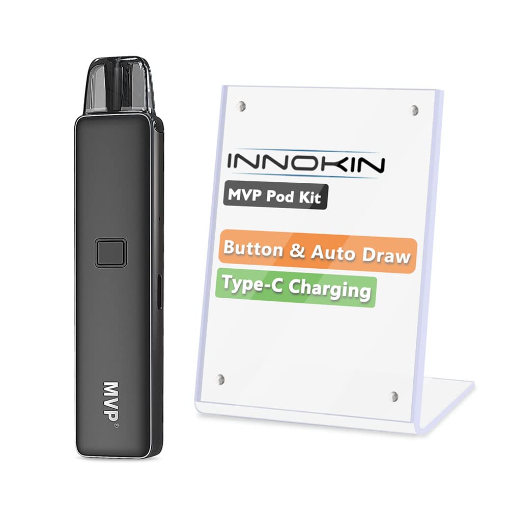 INNOKINMVP Pod Kit, E Cigarette Vape Starter Kit with Side-fill Ecig, Button or Draw-activated, Dual Power Selection, Type C Charging, GB Edition, 2ml, No Nicotine - Stealth Black