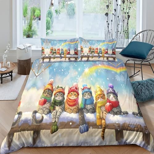 Housse de couette chat 3D hypoallergique et douce avec fermeture éclair solide