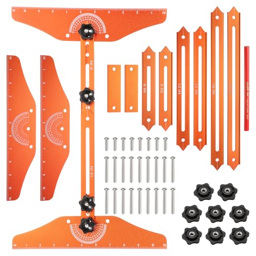 sourcing map Stair Tread Template Tool 8 Adjustable Length Stair Measuring Tool Jig Gauge for Stair Treads Suitable for Stairs, Risers and Partition, Yellow