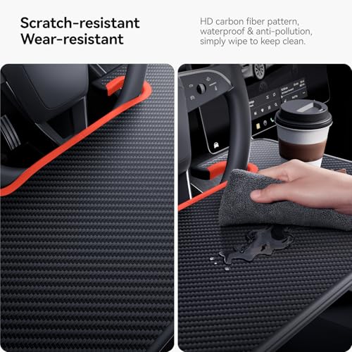 Image of YONZEE 2-in-1 Car Steering Wheel Desk Tray & Car Seat Gap Filler Organizer - Foldable Carbon Fiber Look Table for Laptop, Eating, Writing - for Standard Round Steering Wheels