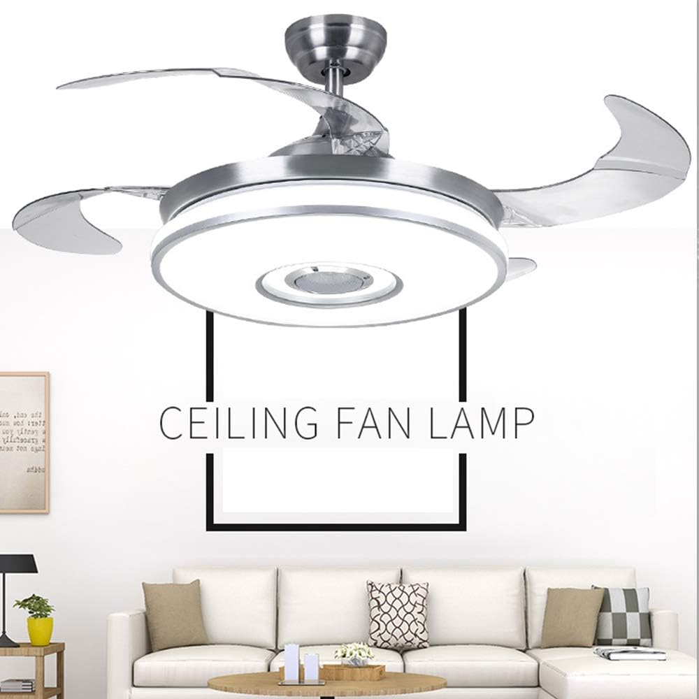 Modern Ceiling Fan with LED Light and Remote, Retractable Blade Ceiling Fans Light with Bluetooth Music Speaker, 3 Speed 3 Color Lighting Silent Motor Ceiling Chandelier Fan 42 Inch