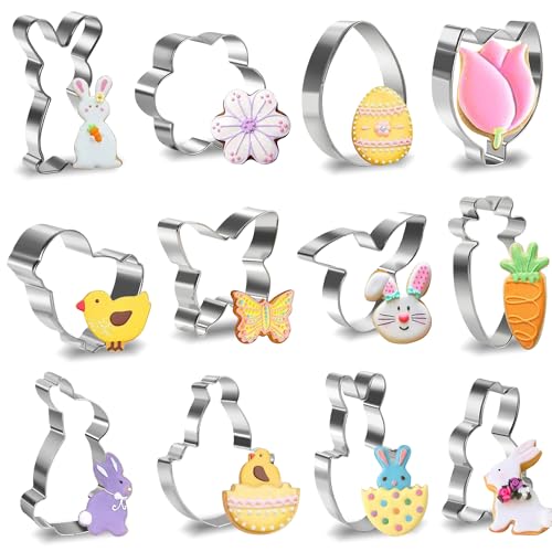 Alintor Ausstechformen Ostern, 12 Stück Ausstecher Ostern, Ostern Basteln Kinder, Keksausstecher Ostern, Osterhase Ausstecher Ei Karotte Plätzchenausstecher, Ideales Ostergeschenke Kinder