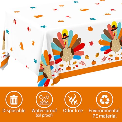 Image of Gatherfun Turkey Thanksgiving Party Supplies - 3 Pack Disposable Plastic Tablecloth, 54 inchx108 inch Table Cover Ideal for Autumn and Thanksgiving Party Decorations