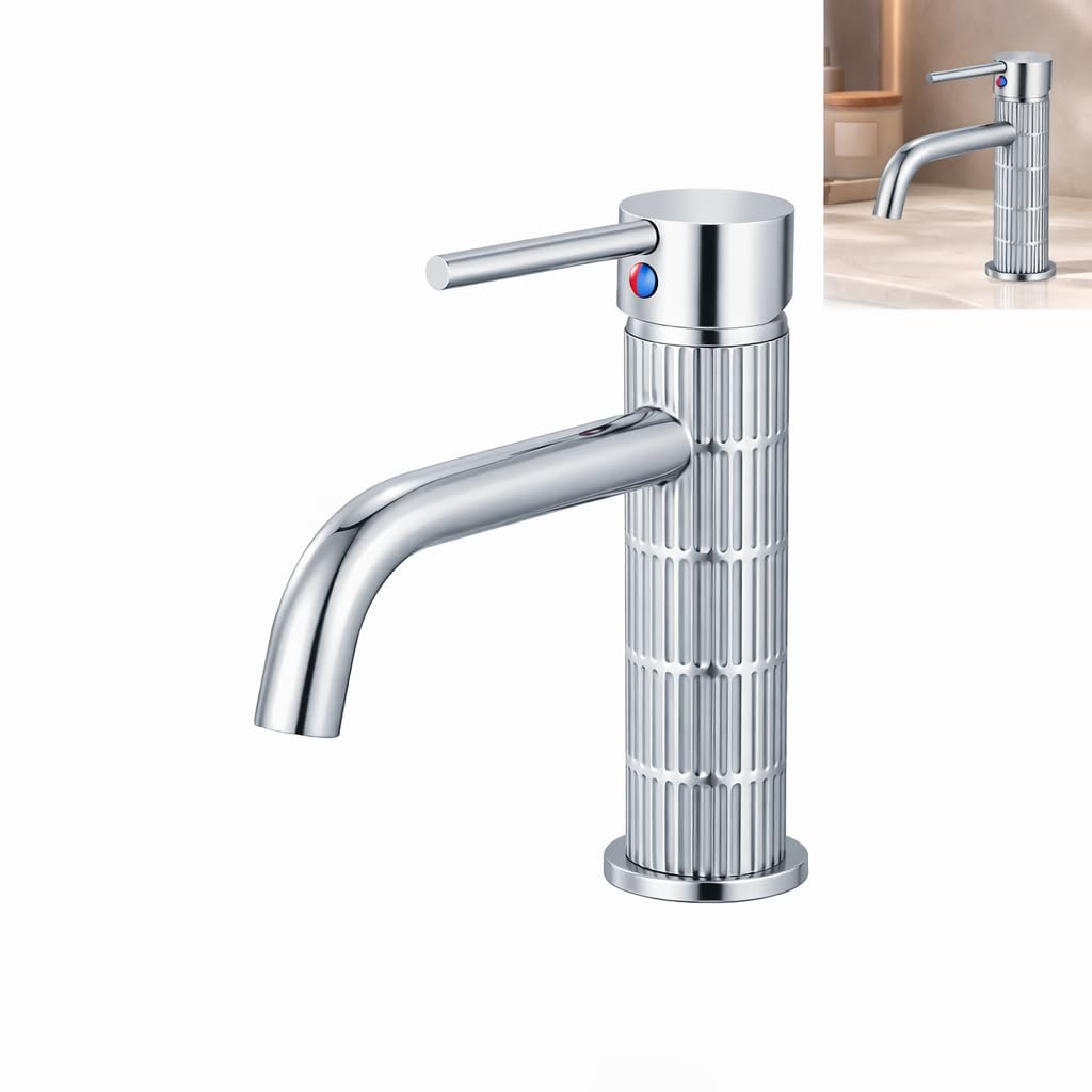 Grifo de lavabo alto monomando con cuerpo de latón, mezclador para lavabo sobre encimera, acabado vintage cepillado, cartucho cerámico (Bronce cepillado, Alto) — view 13
