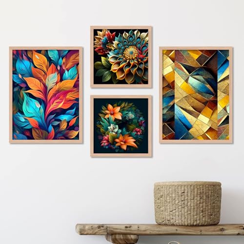 Image of kotart Aesthetic Modern Wall Decor Paintings with Frame for Home Decoration - Painting for Living Room Bedroom - Painting for Wall Decoration Set of 4 (Art 6, Big (13x17 or 13x13 inch))