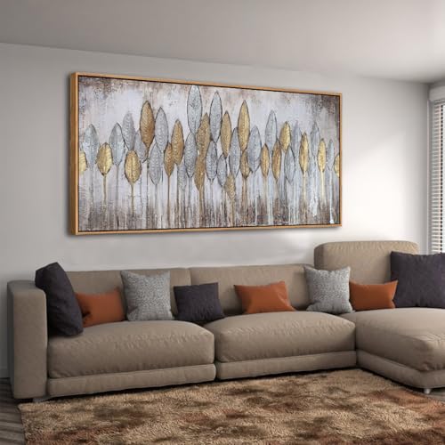 Acocifi Large Framed Canvas Wall Art Aesthetic Bedroom Painting Abstract Gold Leaf Textured Artwork Vintage Grey Brown Boho Picture for Living Room Bathroom Farm Office Home Decor 40