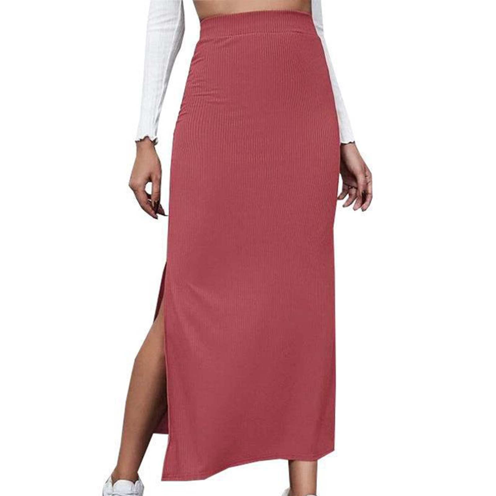 Womens Stretch Elastic High Waisted Knee Pencil Maxi Skirts Slim Fit Bodycon Office Work Business Dress