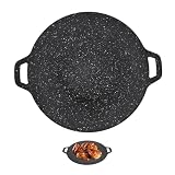 gohantee Sartén Parrilla Estilo Coreano, Redonda Barbacoa Barbacoa con Mango, Plancha Antiadherente, Doble Asas Para La Cocina Al Aire Libre