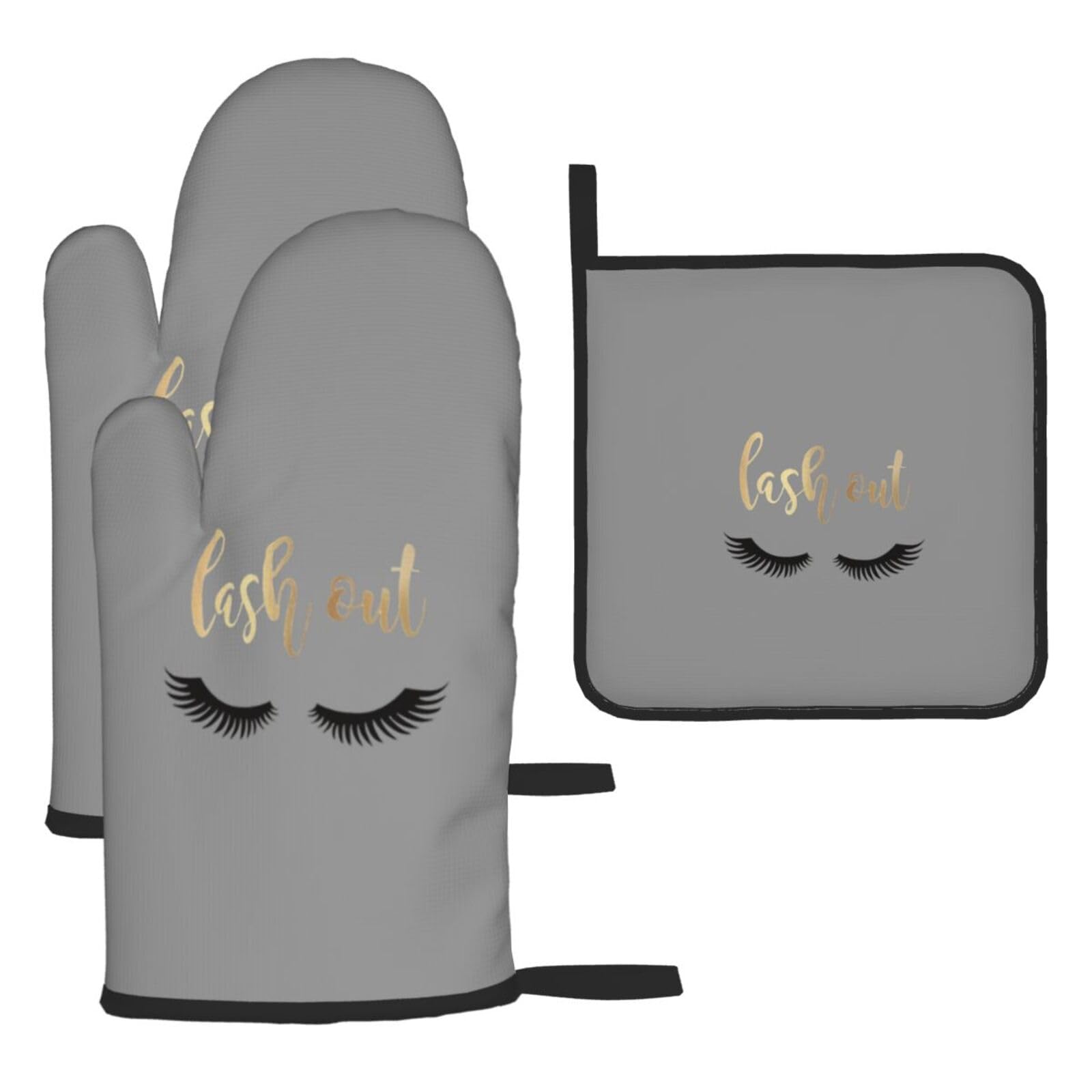 Eyelash Print Oven Kitchen Gloves For Baking Outdoor Grilling Home Use Mitts Microwaving Bbq