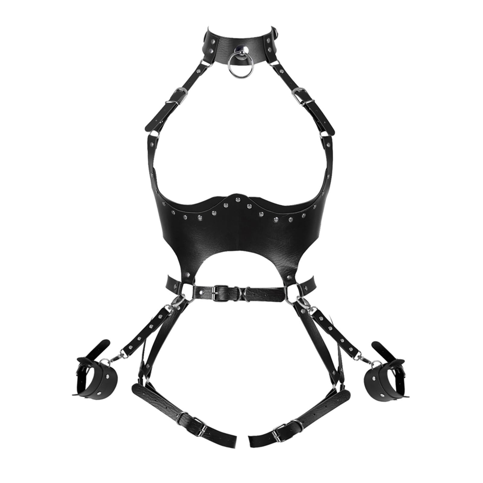FOTNWomen Punk PU Leather Body Waist Belt Bodysuit Bondage Body Harness Belt Sexy Lingerie Leg Garter Hollow Open Chest Bra BDSM (Color : Black, Size : One Size)
