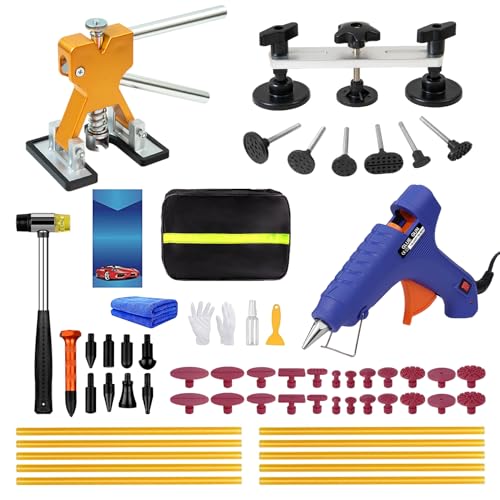 Image of Paintless Dent Repair Kit 59PCS, Dent Puller Kit with Golden Lifter, Bridge Puller, Hot Glue Dent Puller and PDR Tools, Car Dent Repair Kit for Door Dings, Hail Damage and Metal Surface Dents