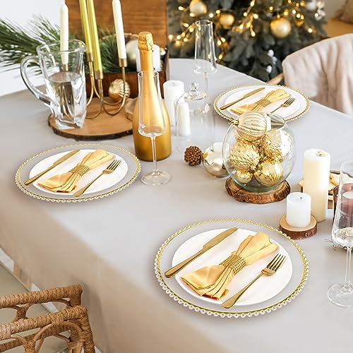Uiifan 50 Set (100 Pcs) Clear Gold Charger Plates and Napkin Rings Set Including 13 Inch Plastic Beaded Rim Charger Plates Napkin Rings for Wedding Party Dinner Table Events Decoration - Image 8