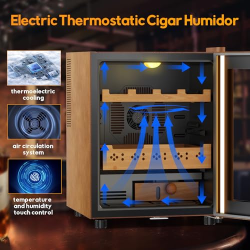 Image of 50L Upgraded Electric Humidor, 300 Counts Large Capacity,Thermostatic Electric Cooler Cabinet with Digital LED Screen, Safety Lock,Smart Humidity & Temp Control