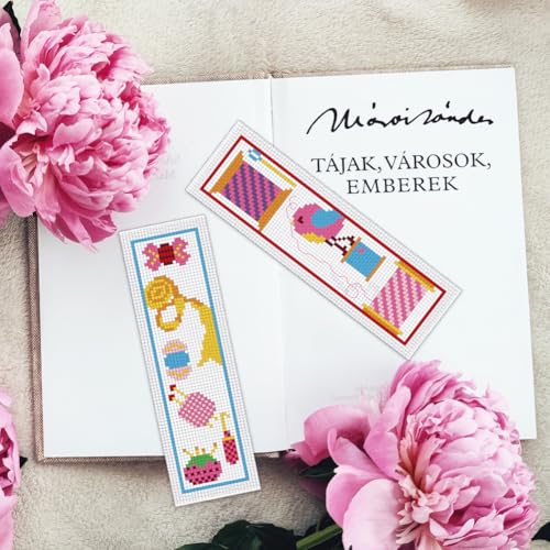 Image of INFUNLY 6PCS DIY Sewing Cross Stitch Bookmark Kits 8.66 inchx3.15 inch Sewing Tools Stamped Embroidery Bookmark Kits with Instruction Cotton Thread Needlepoint Bookmark Kit for Book Lovers Writers Gift