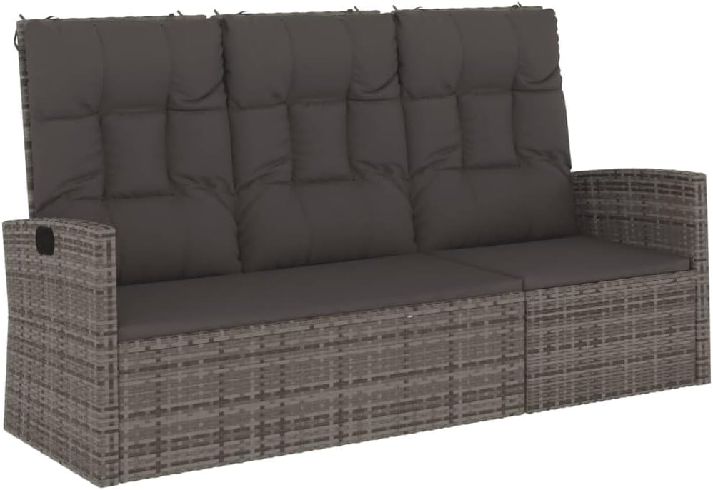 Patio Benches Reclining Patio Bench with Cushions Gray 68.1" Poly rattan,Reclining Patio Bench with Cushions: Weather Resistant, Adjustable Backrest for Outdoor Comfort Outdoor Furniture & Accessories