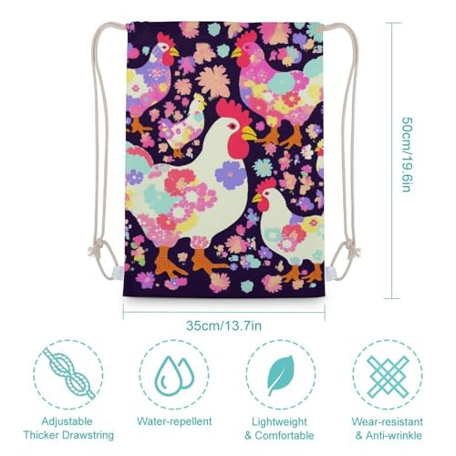Flower Heart Chicken Drawstring Backpack String Bag Sackpack for Gym Shopping Beach Sport Yoga2